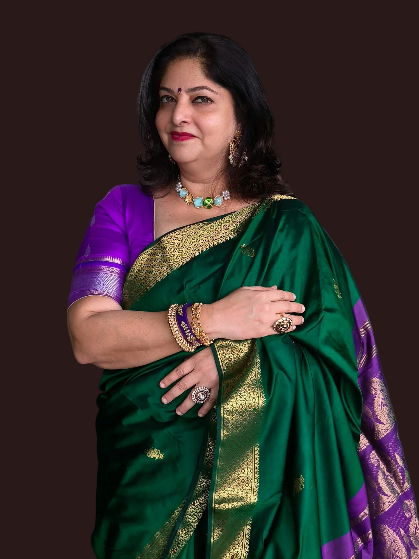 Kavita: Green & Purple Pattu Silk Saree
