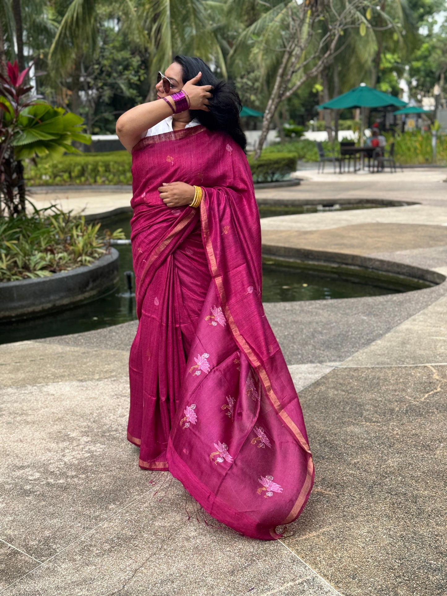 Avni: Pink Handwoven Tussar Silk Saree