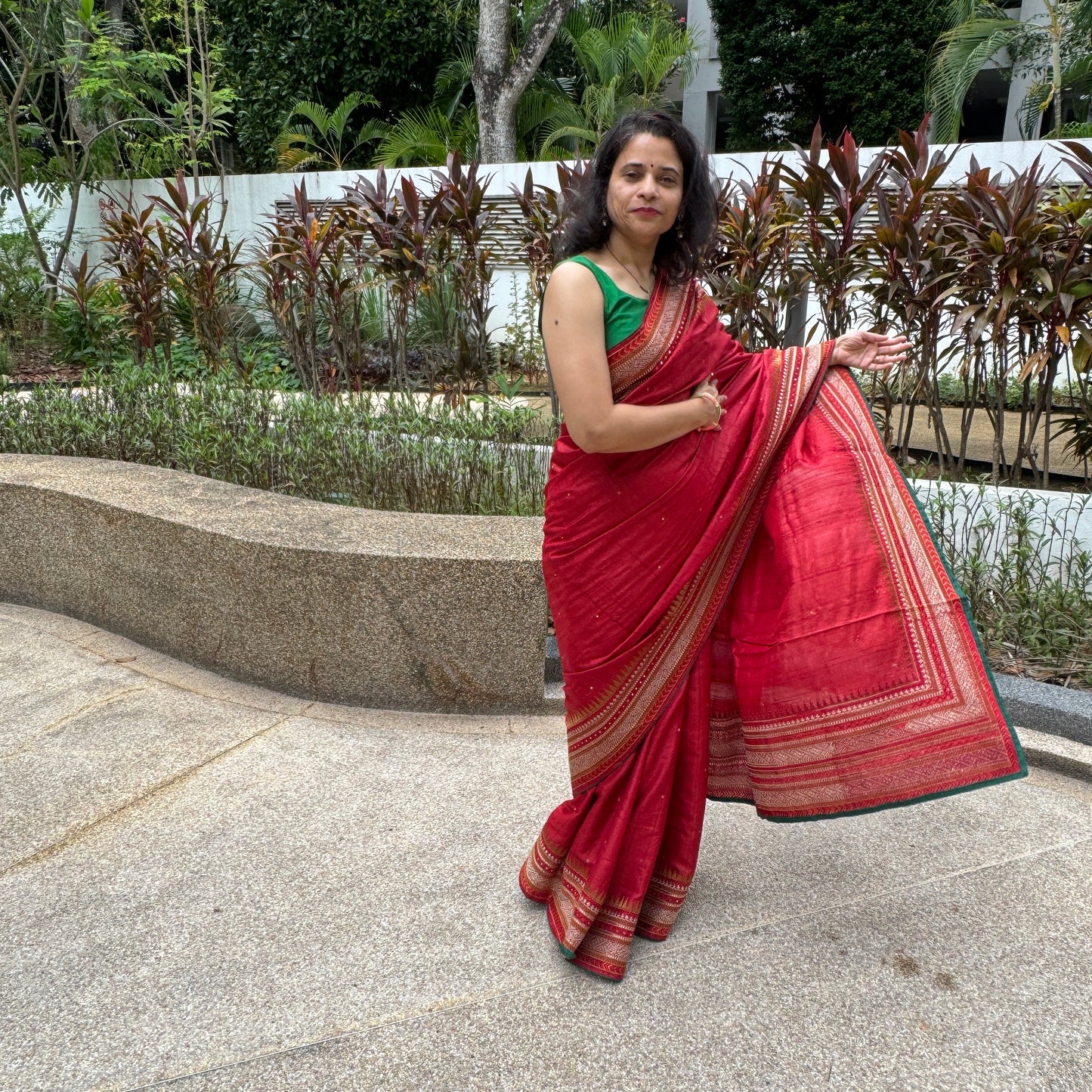 Prerna: Red Embroidered Handwoven Tussar Silk Saree