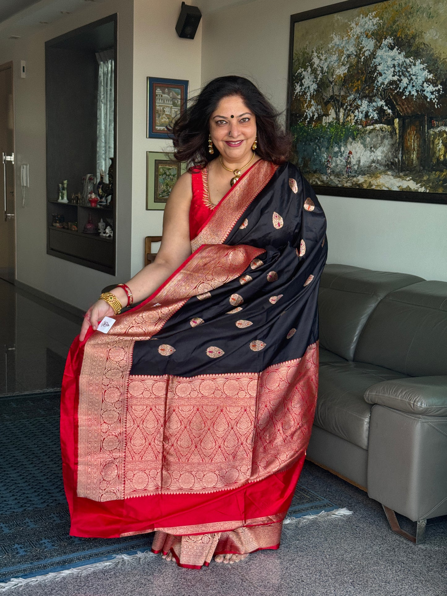Jaya: Black Handwoven Banarasi Katan Silk Saree