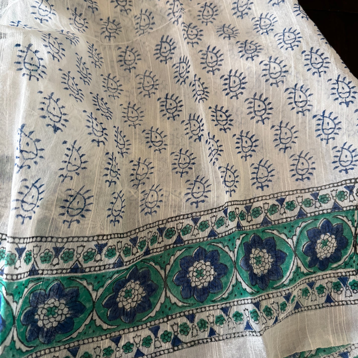 Sharanya: White Cotton Sanganeri Block Print Saree