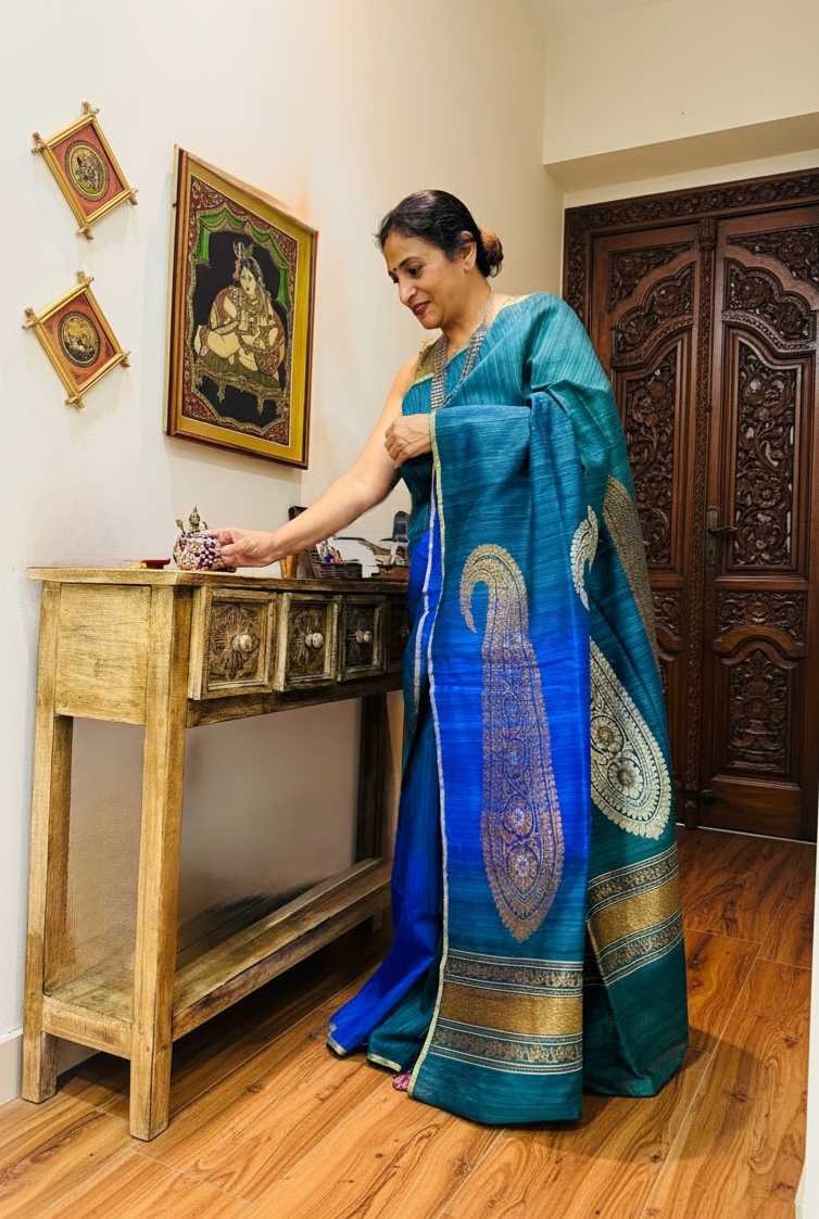 Neelambari: Blue Handwoven Silk Banarasi Saree