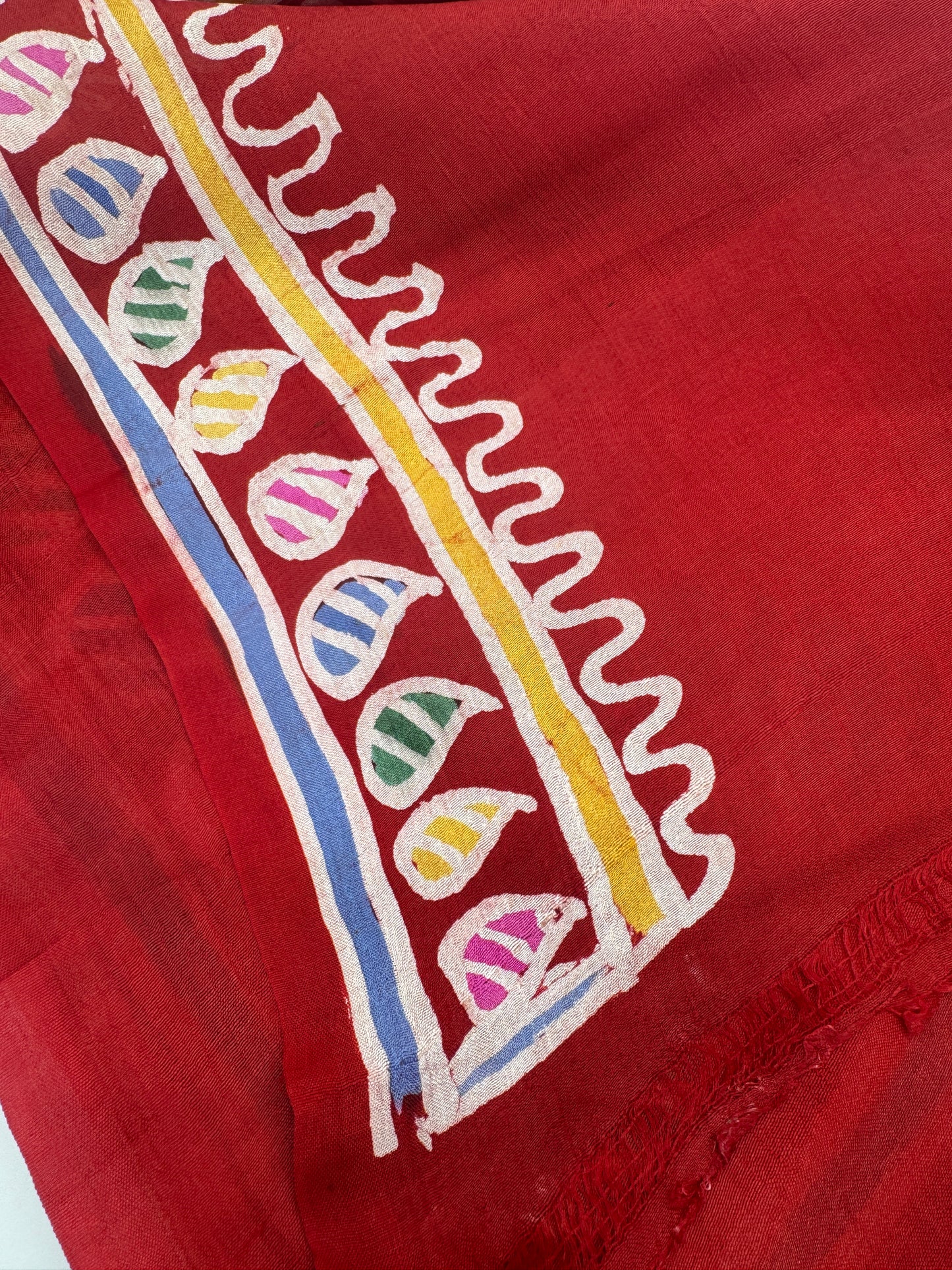 Vrinda: White & Red Batik Tussar Silk Saree