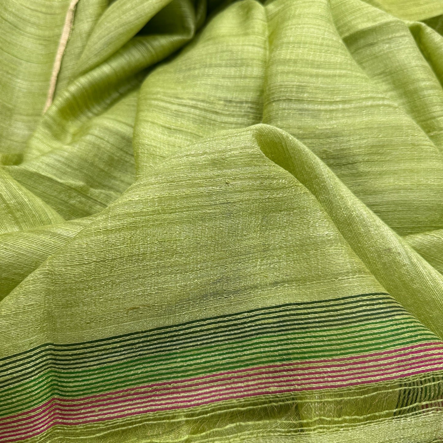 Parijat: Green Matka Silk Saree with Translucent Muslin Pallu