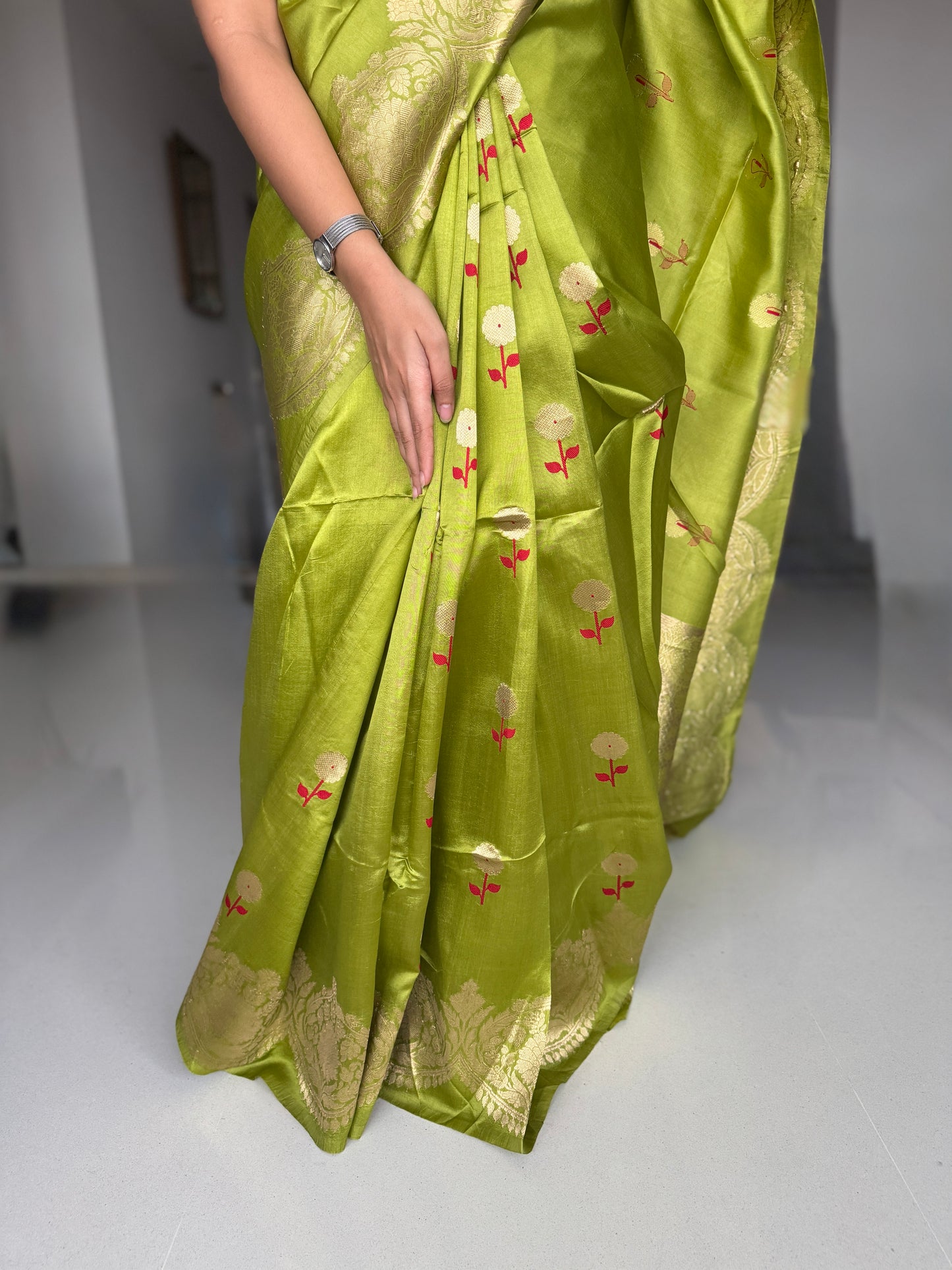 Aranya: Green Banarasi Katan Silk Saree