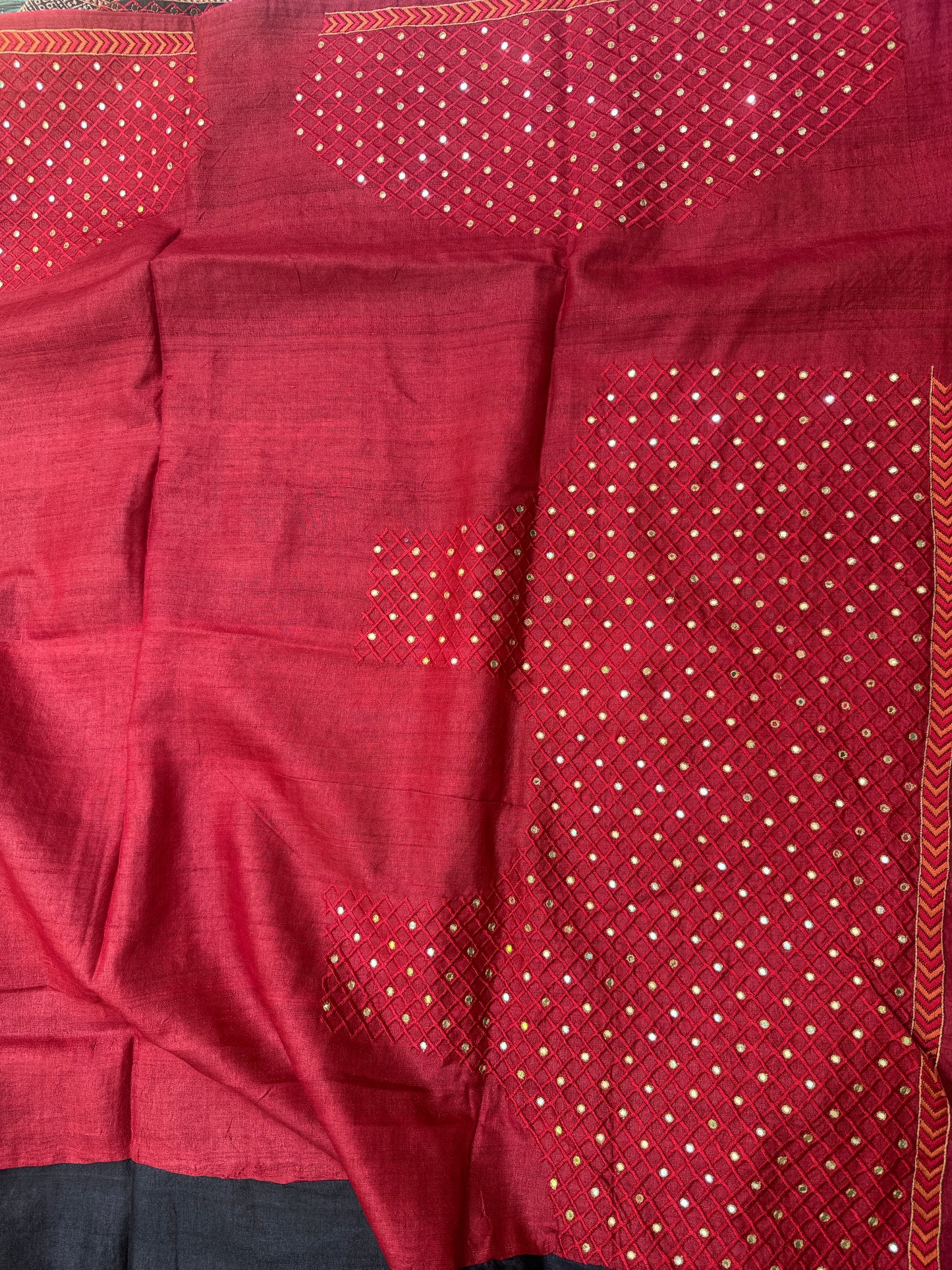 Neeraja: Black Embroidered Tussar Silk Saree