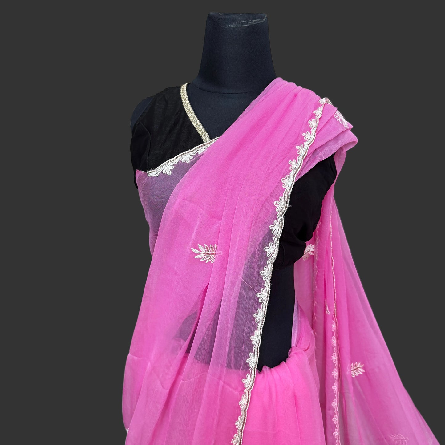 Gauri: Pink Chiffon Saree with Sequins Embroidery