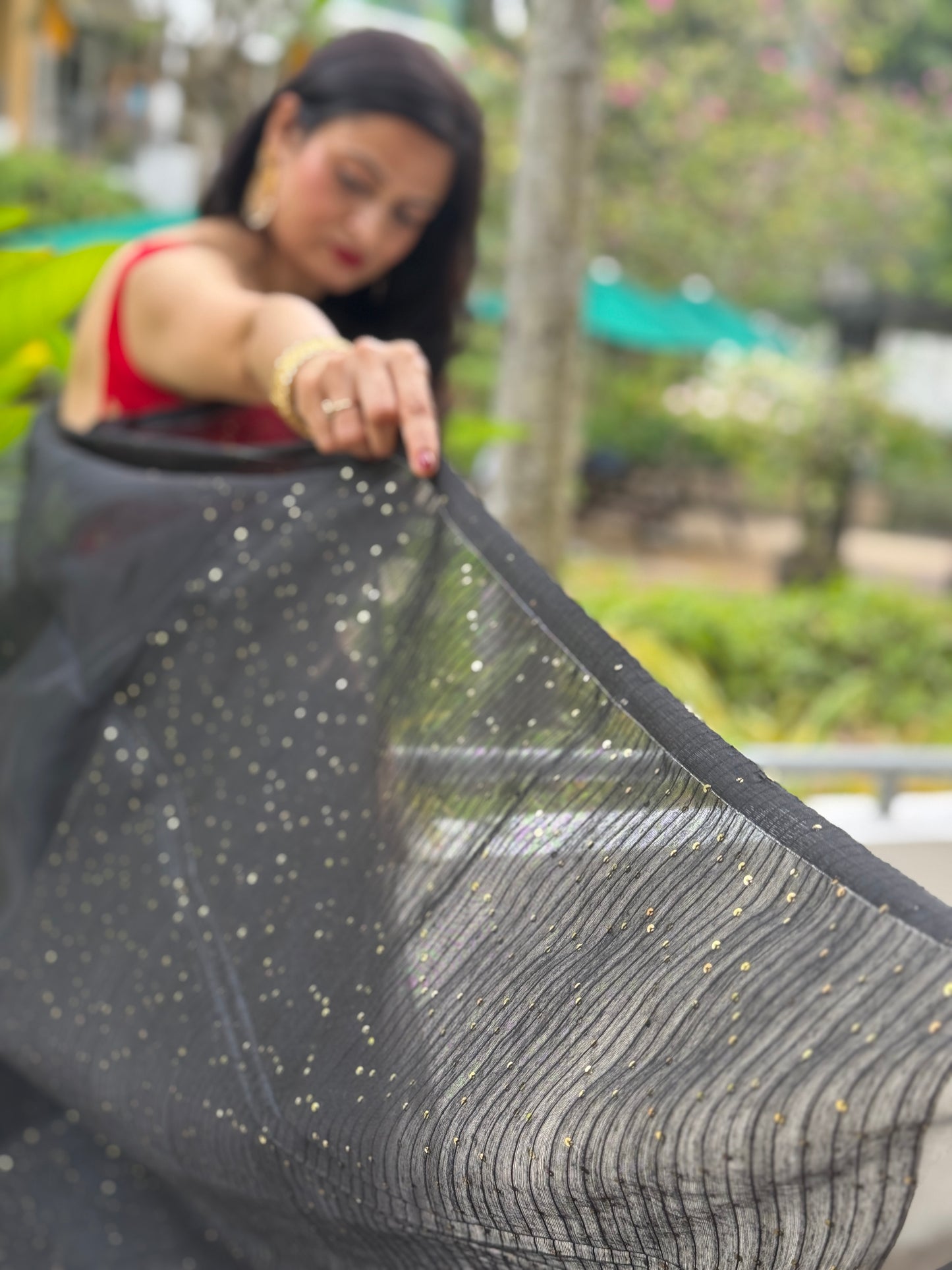 Shilpa: Black Handwoven Muslin Sequins Saree