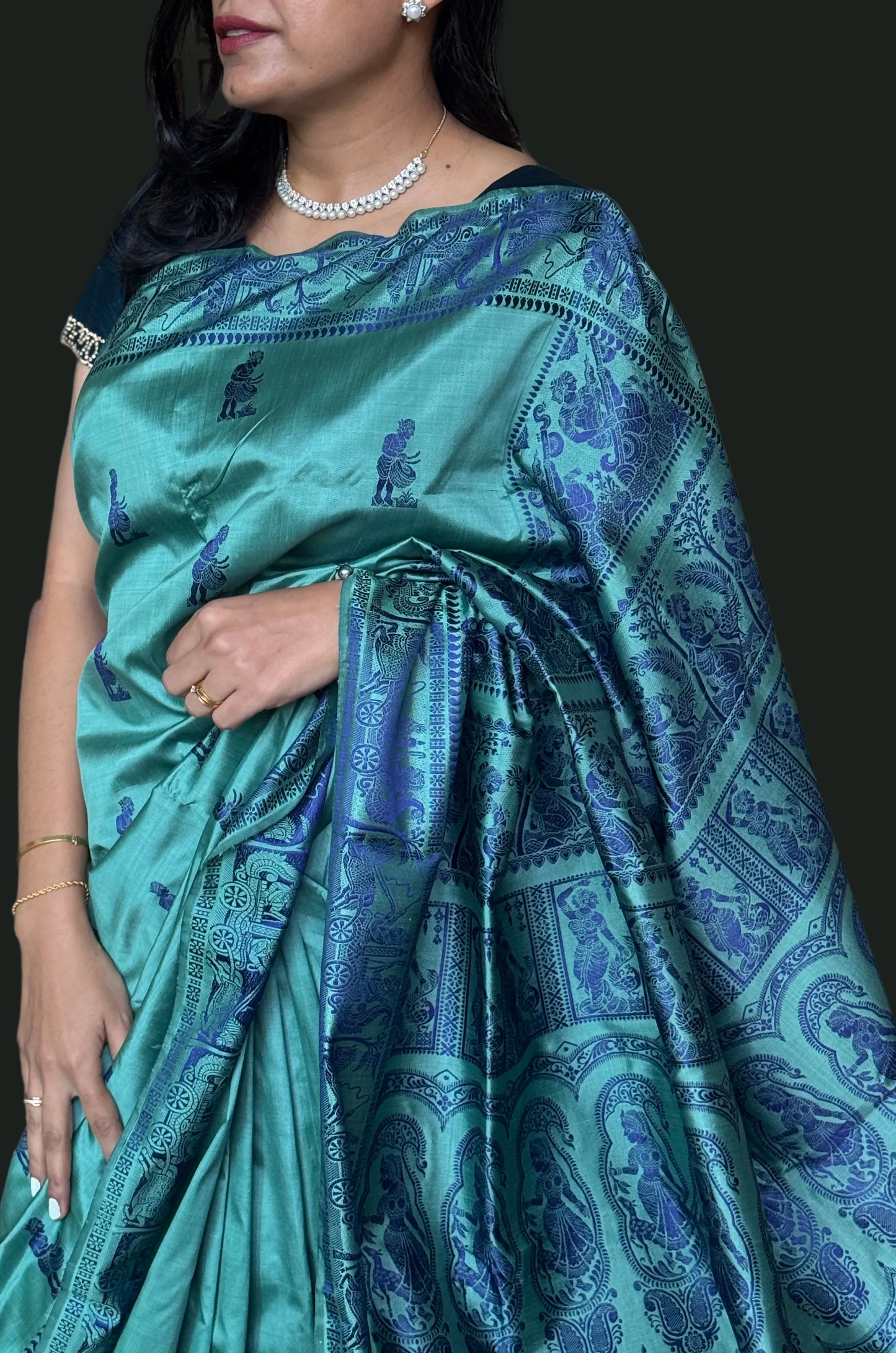 Amrita: Green Handwoven Katan Silk Baluchari Saree