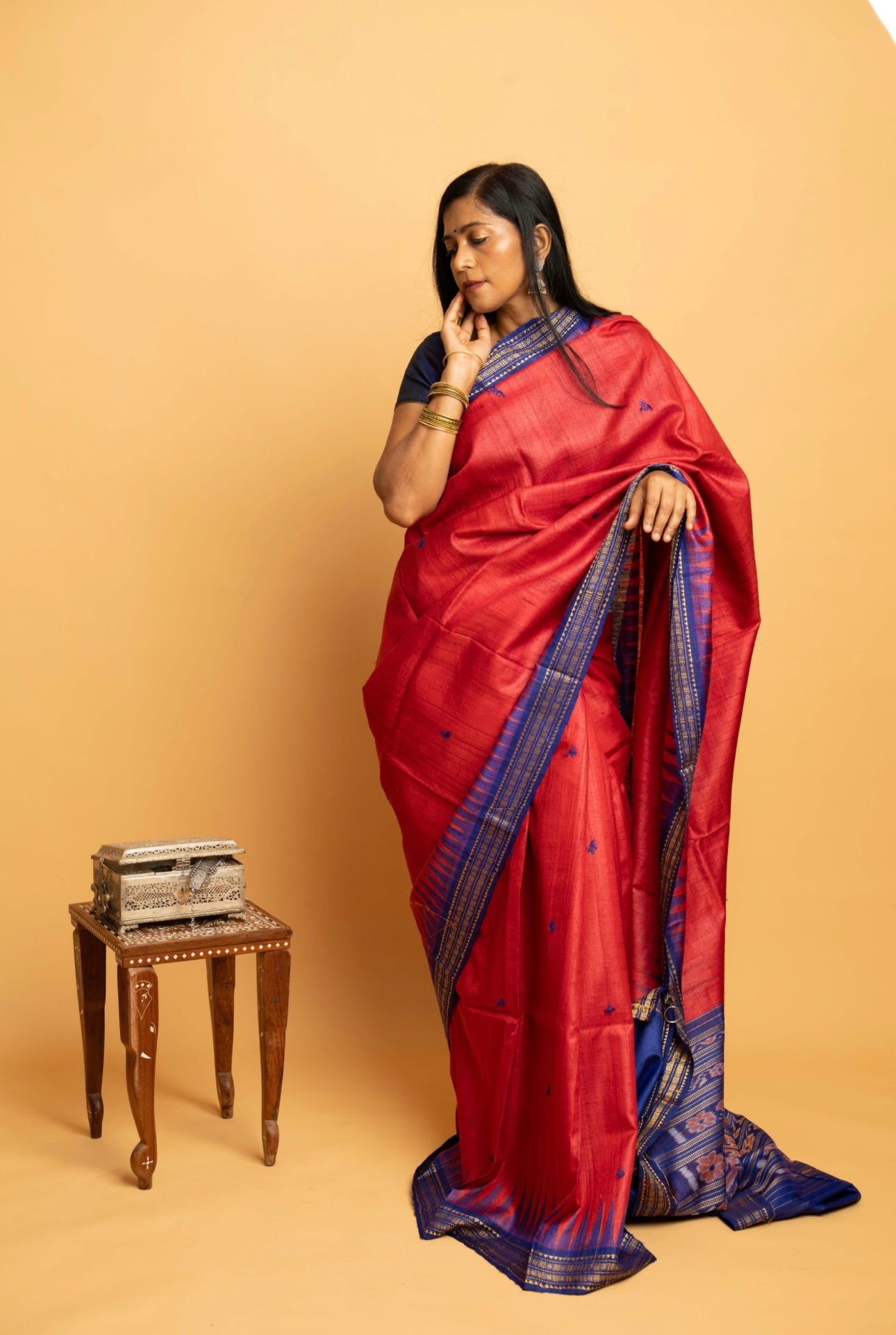 Aarohi: Red Sambalpuri Ikkat Tussar Silk Saree