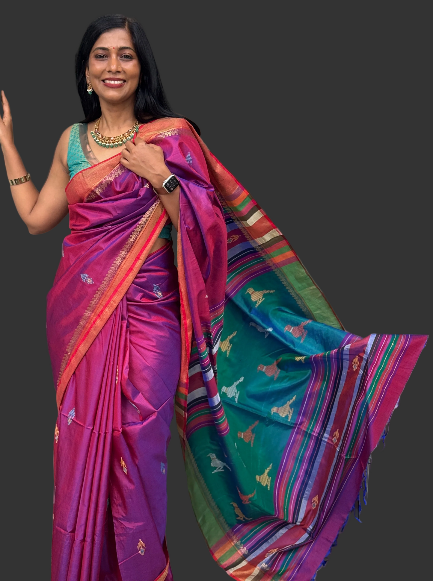 Anusha: Purple Handwoven Katan Silk Saree