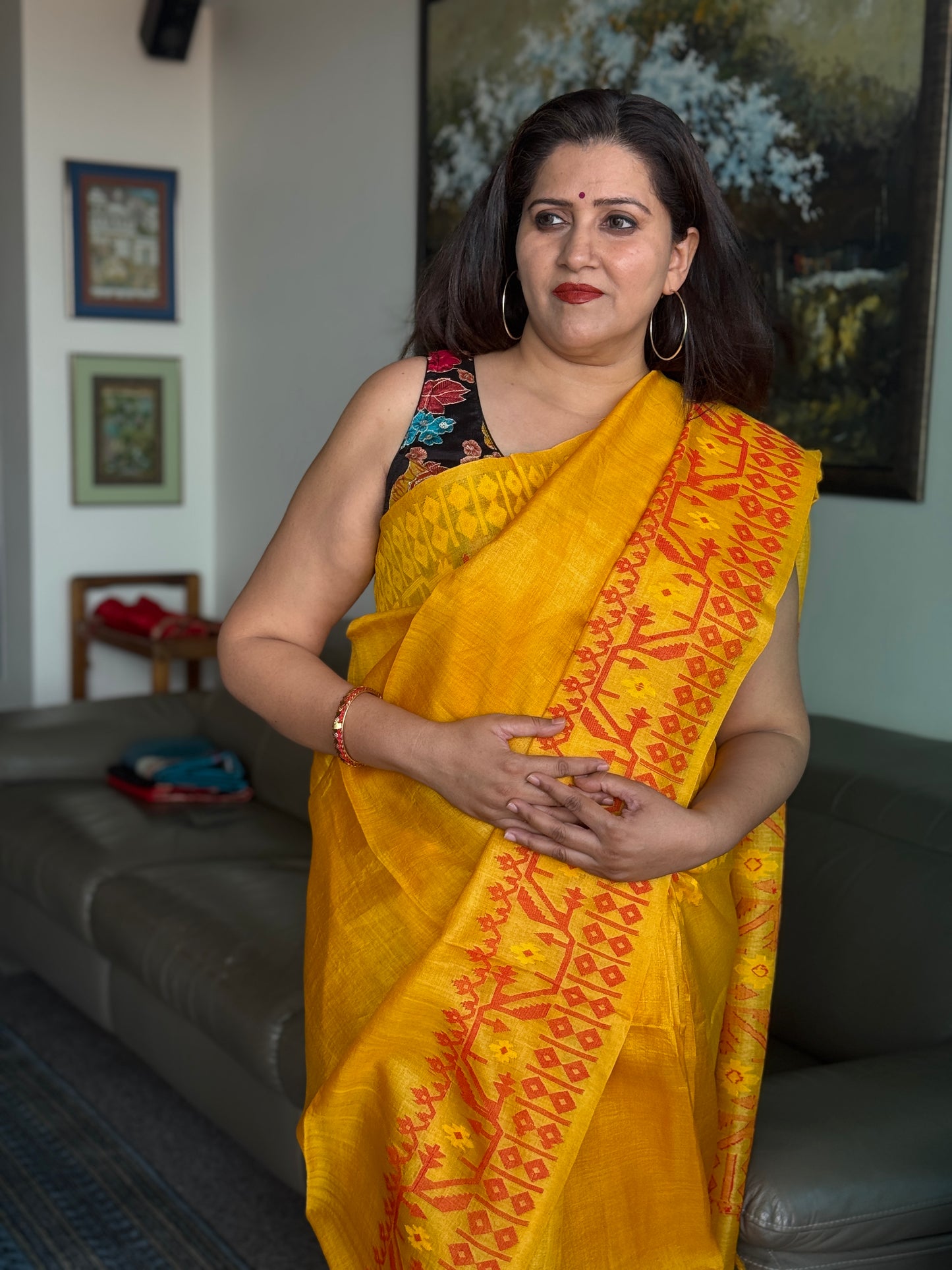 Shobha: Yellow Handwoven Tussar Silk Saree