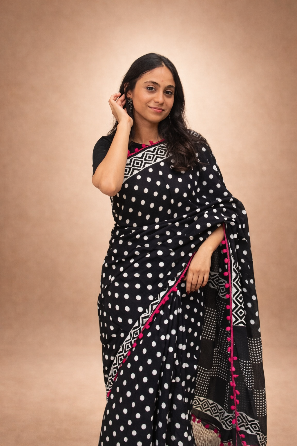 Noor: Black Sanganeri Block Print Cotton Saree