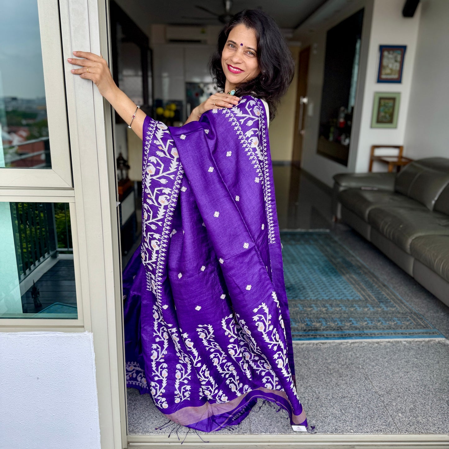 Amethyst: Purple Tussar Silk Jamdani Saree