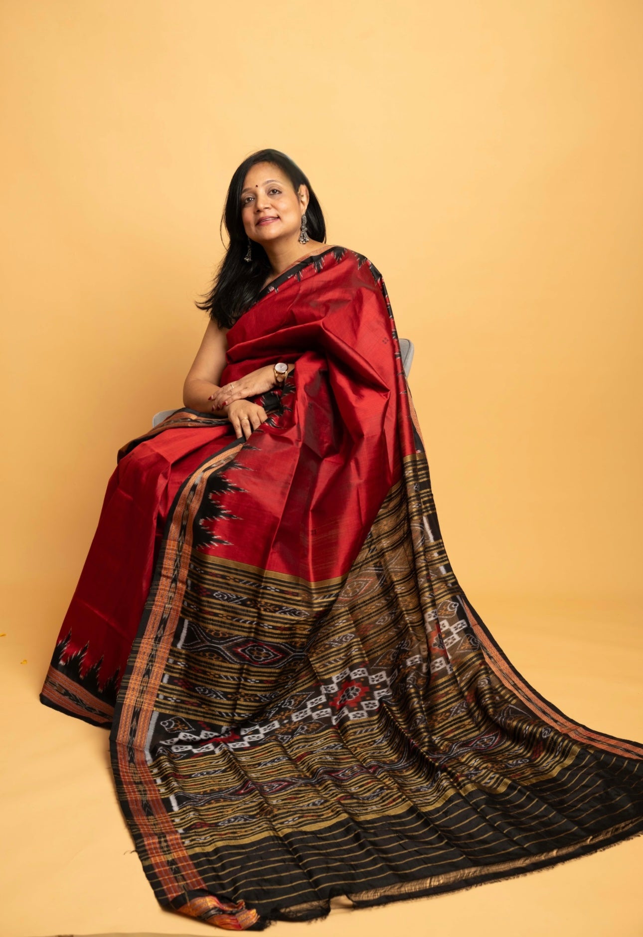 Agnija: Red Sambalpuri Ikkat Saree