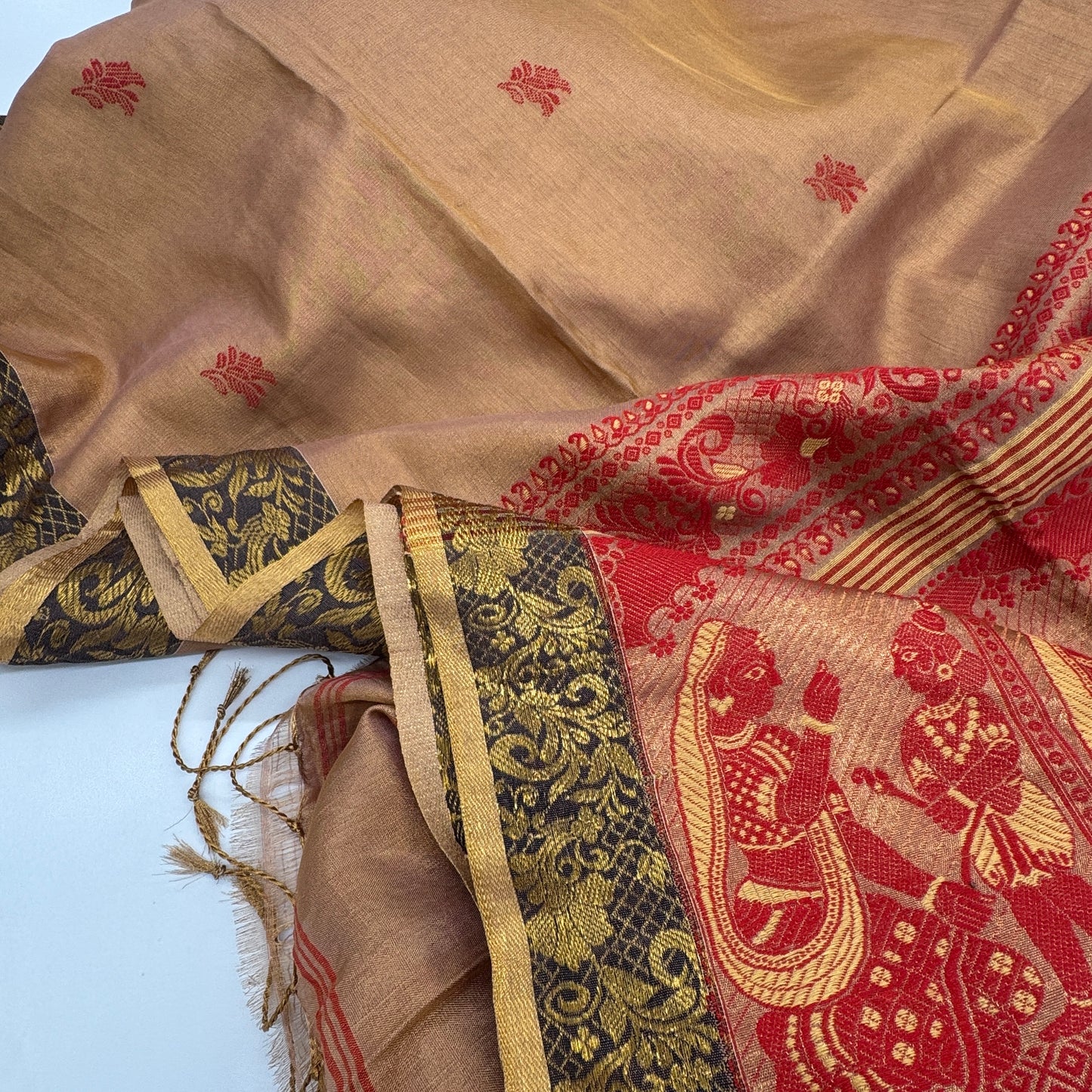 Sandalwood-Gold Tissue Silk with Baluchari Pallu