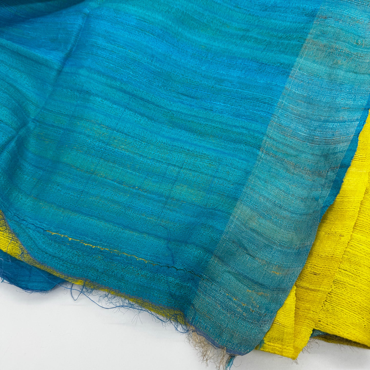Sunlit Tide: Blue and Yellow Ghicha Silk Saree