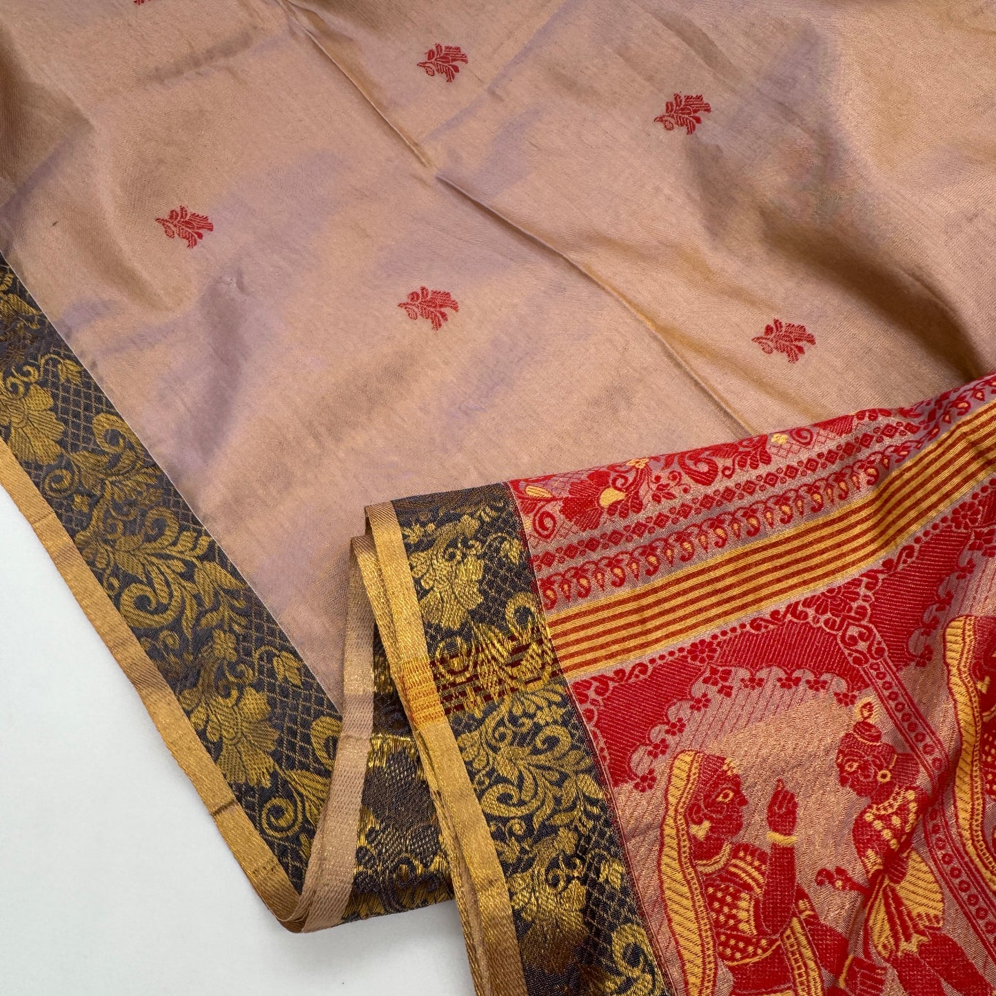 Rosaline: Blush Pink tissue saree with Baluchari pallu