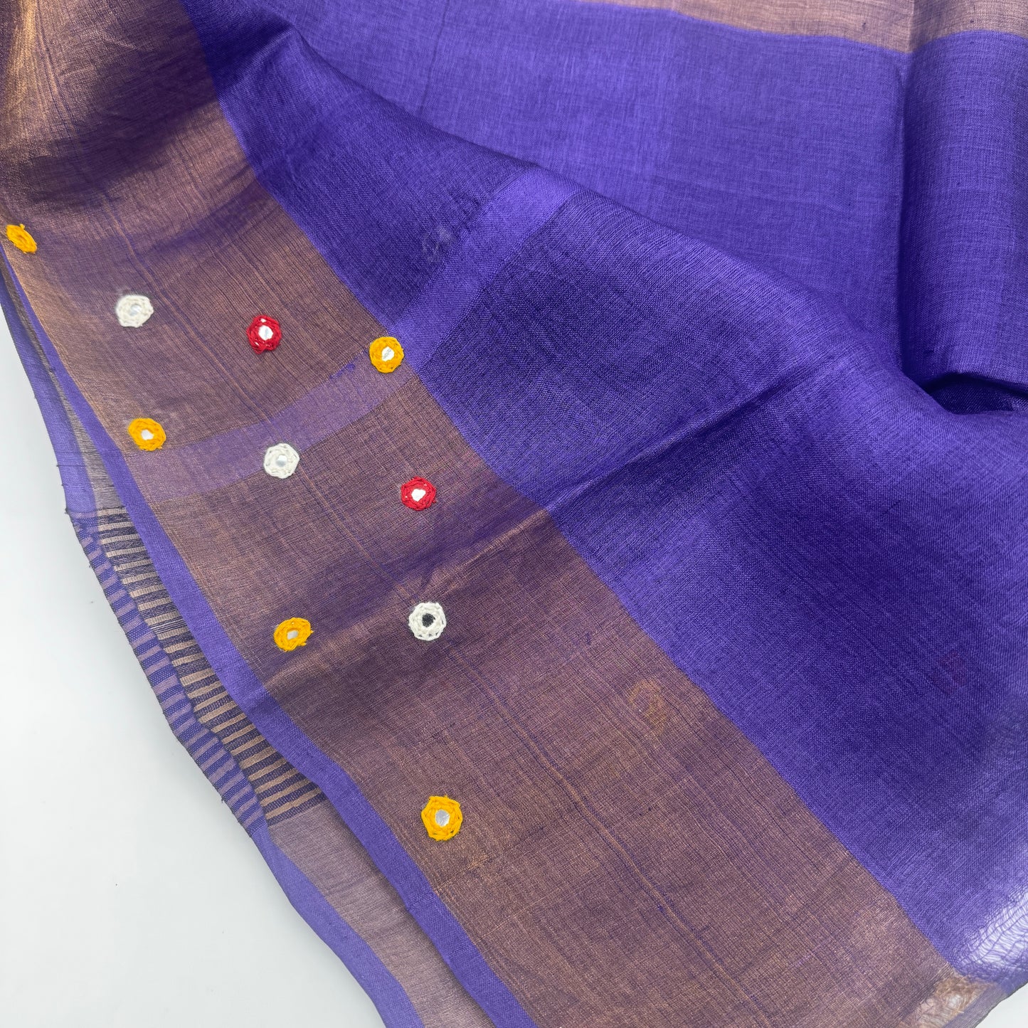 Jamini: Purple Handwoven Tussar Silk Mirror-work Saree
