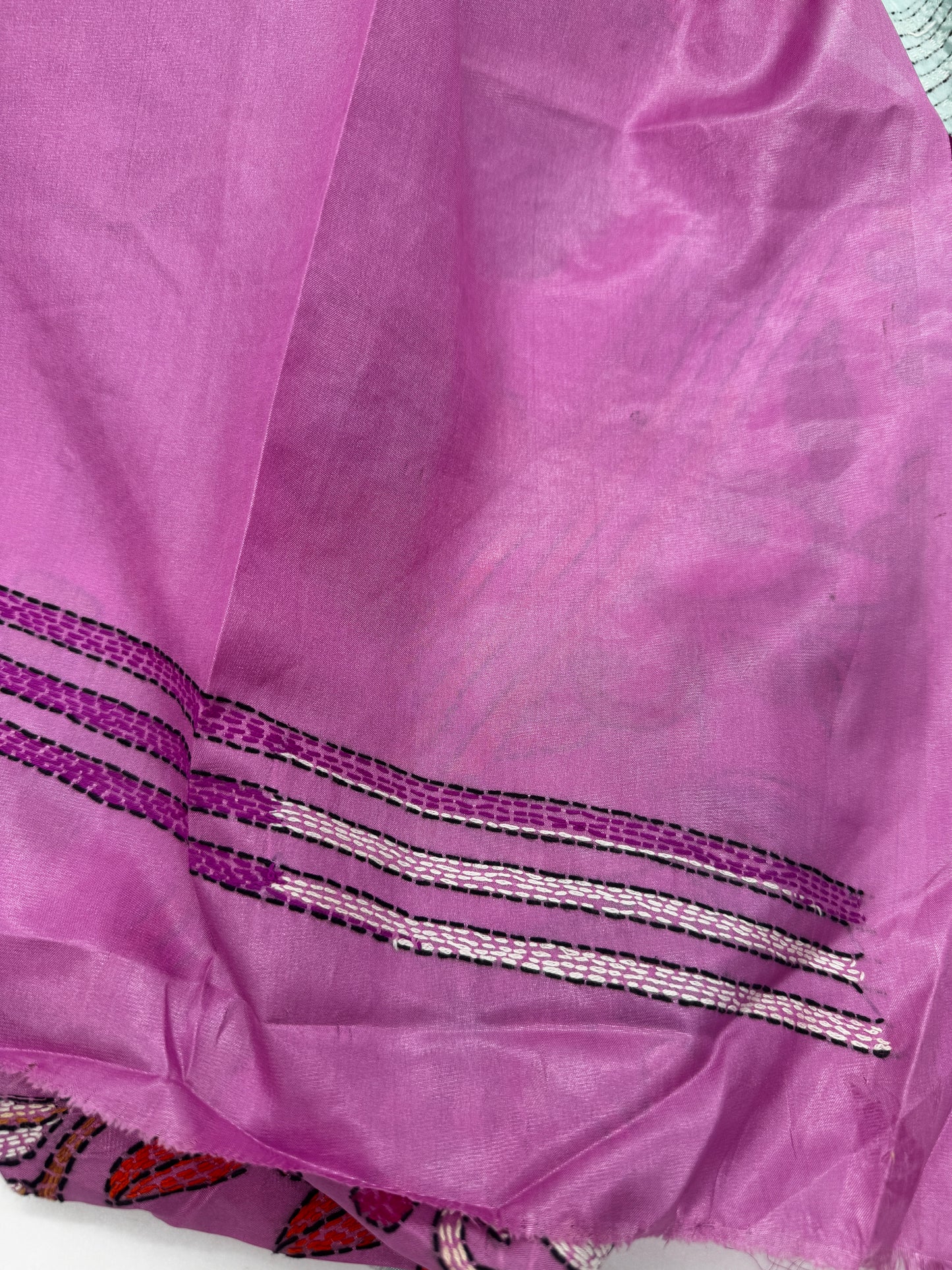 Anwesha: Pink Silk-blend Kantha Saree