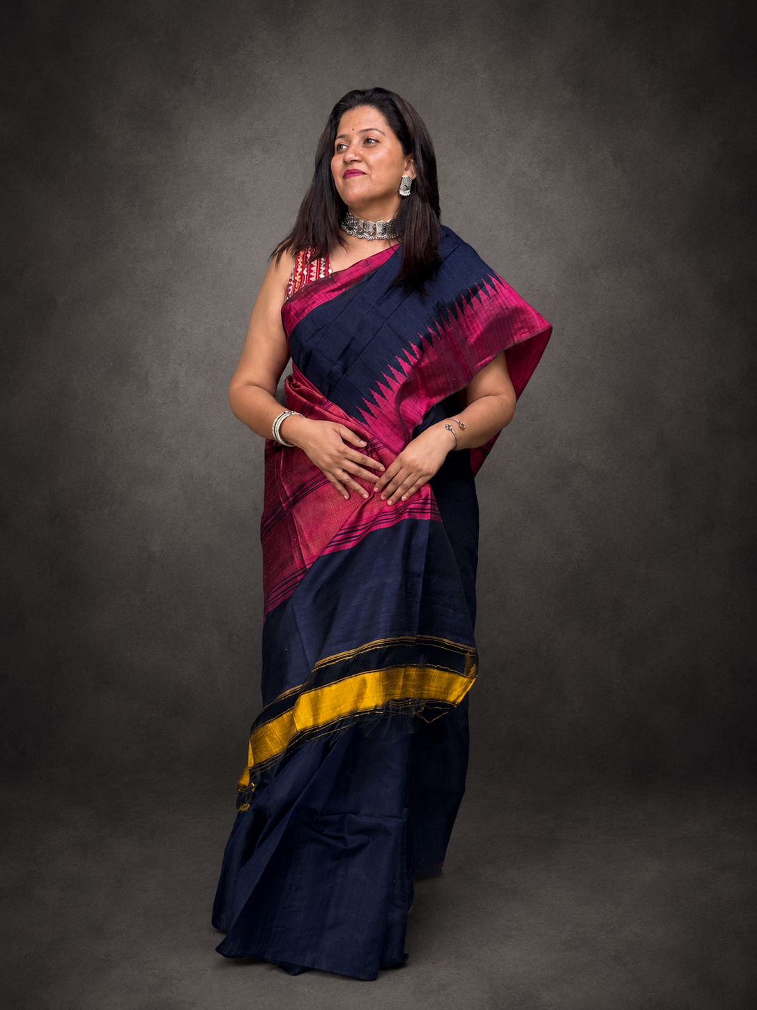 Adrija: Blue Handwoven Tussar Silk Saree