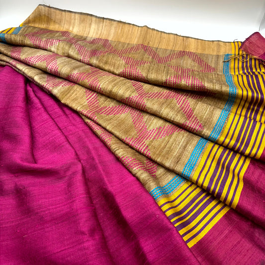 MAGENTA GHICHA SILK SAREE