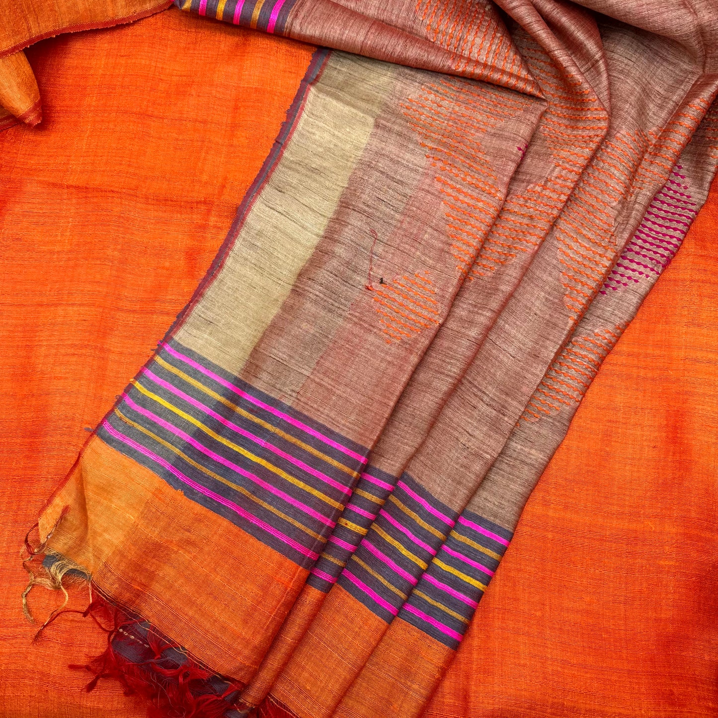 ORANGE GHICHA SILK SAREE