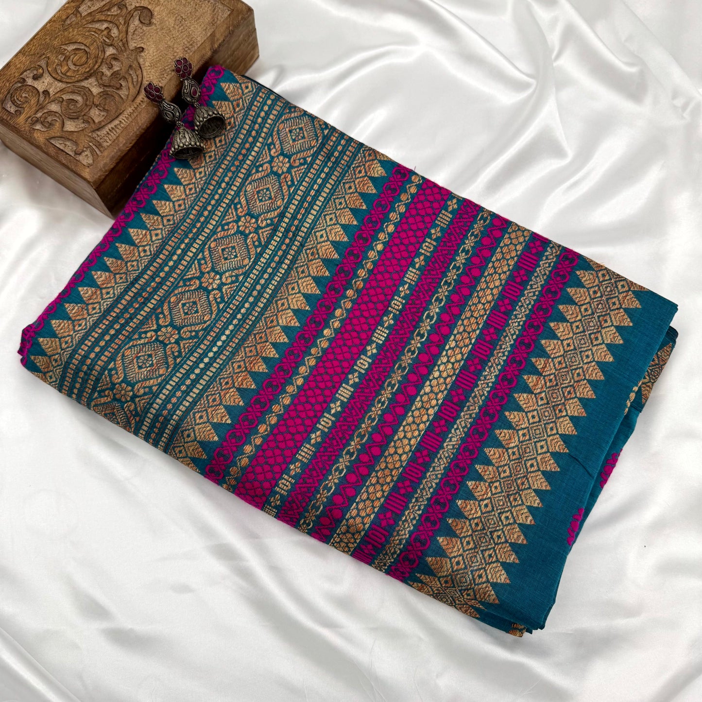 BLUE ASSAM COTTON-HANDLOOM SAREE