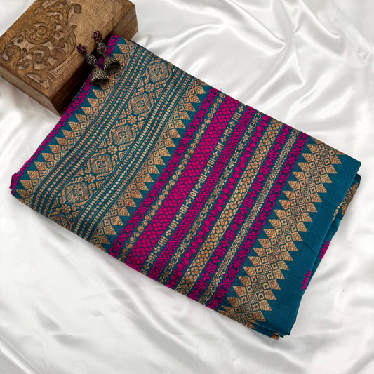 BLUE ASSAM COTTON-HANDLOOM SAREE