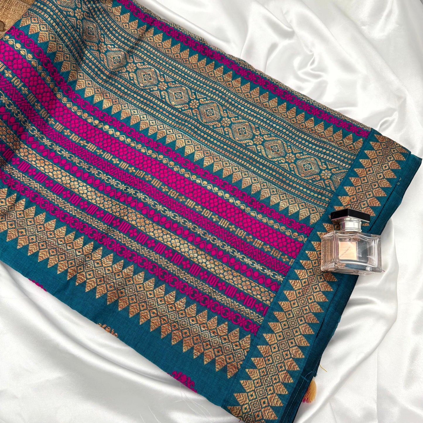BLUE ASSAM COTTON-HANDLOOM SAREE