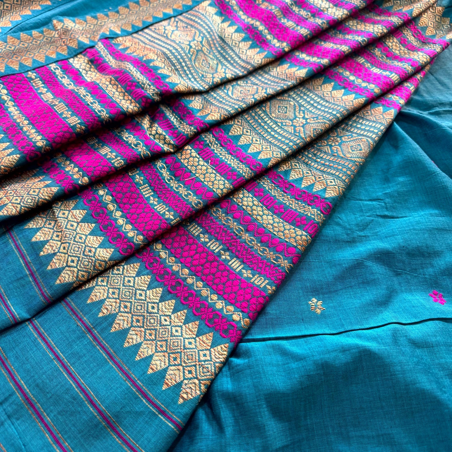 BLUE ASSAM COTTON-HANDLOOM SAREE