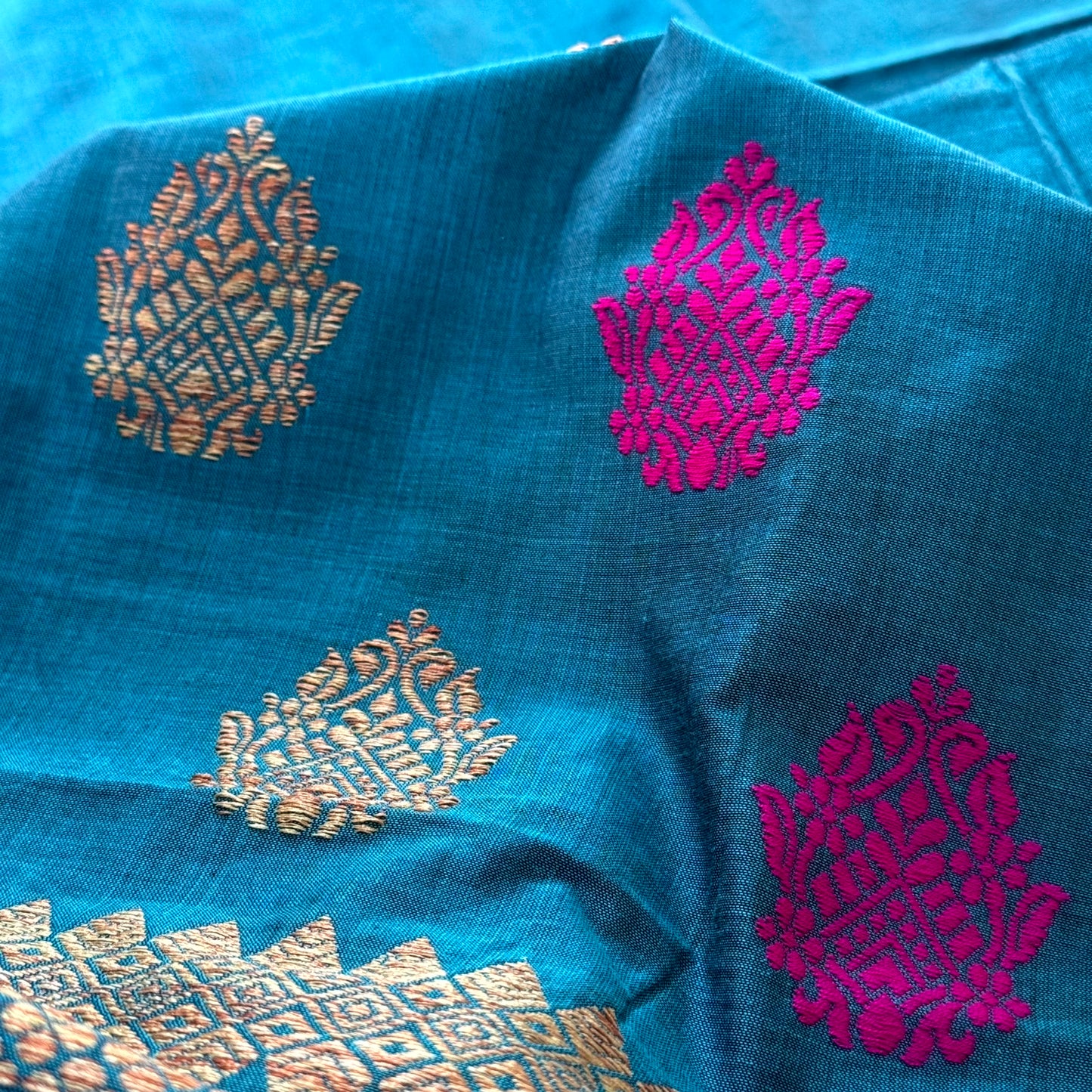 BLUE ASSAM COTTON-HANDLOOM SAREE