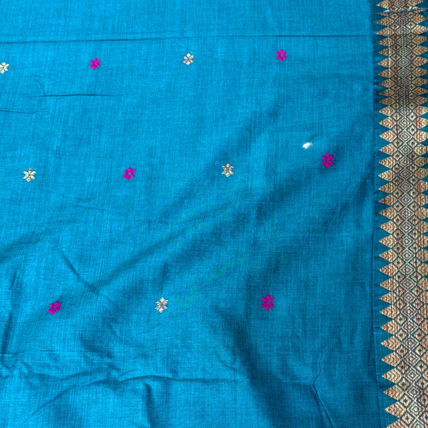 BLUE ASSAM COTTON-HANDLOOM SAREE