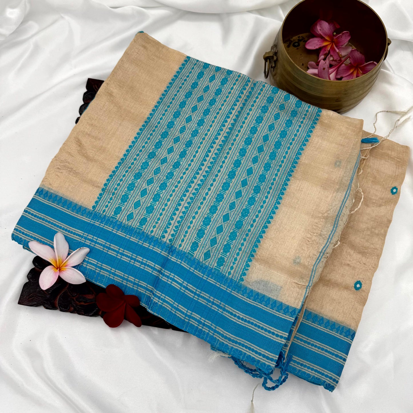 BLUE TUSSAR SILK SAREE