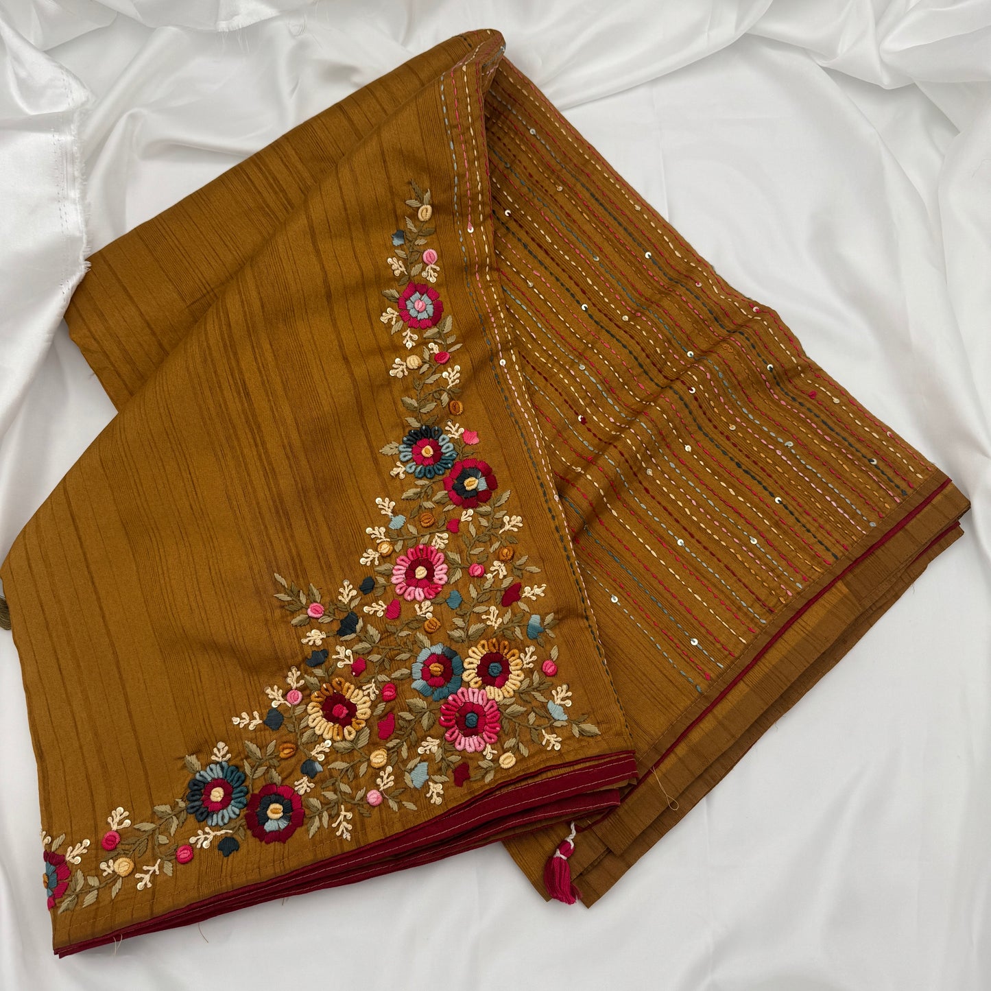 Yellow Embroidered Semi-Tussar Saree