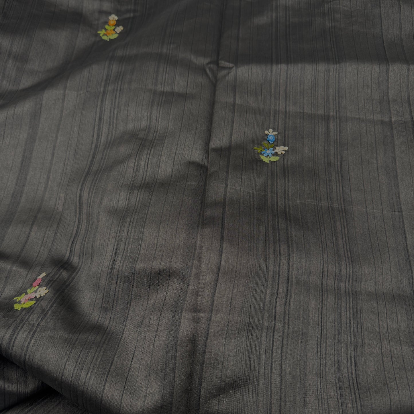 Black Semi-Tussar Embroidered Saree