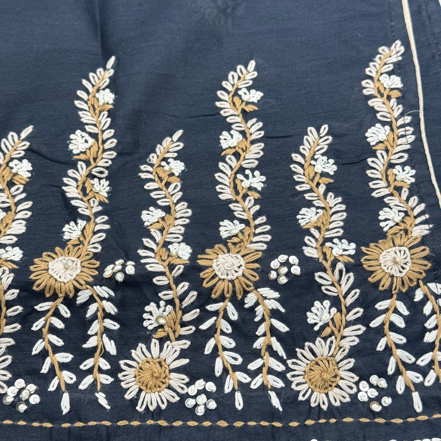 Black Semi-Tussar Embroidered Saree