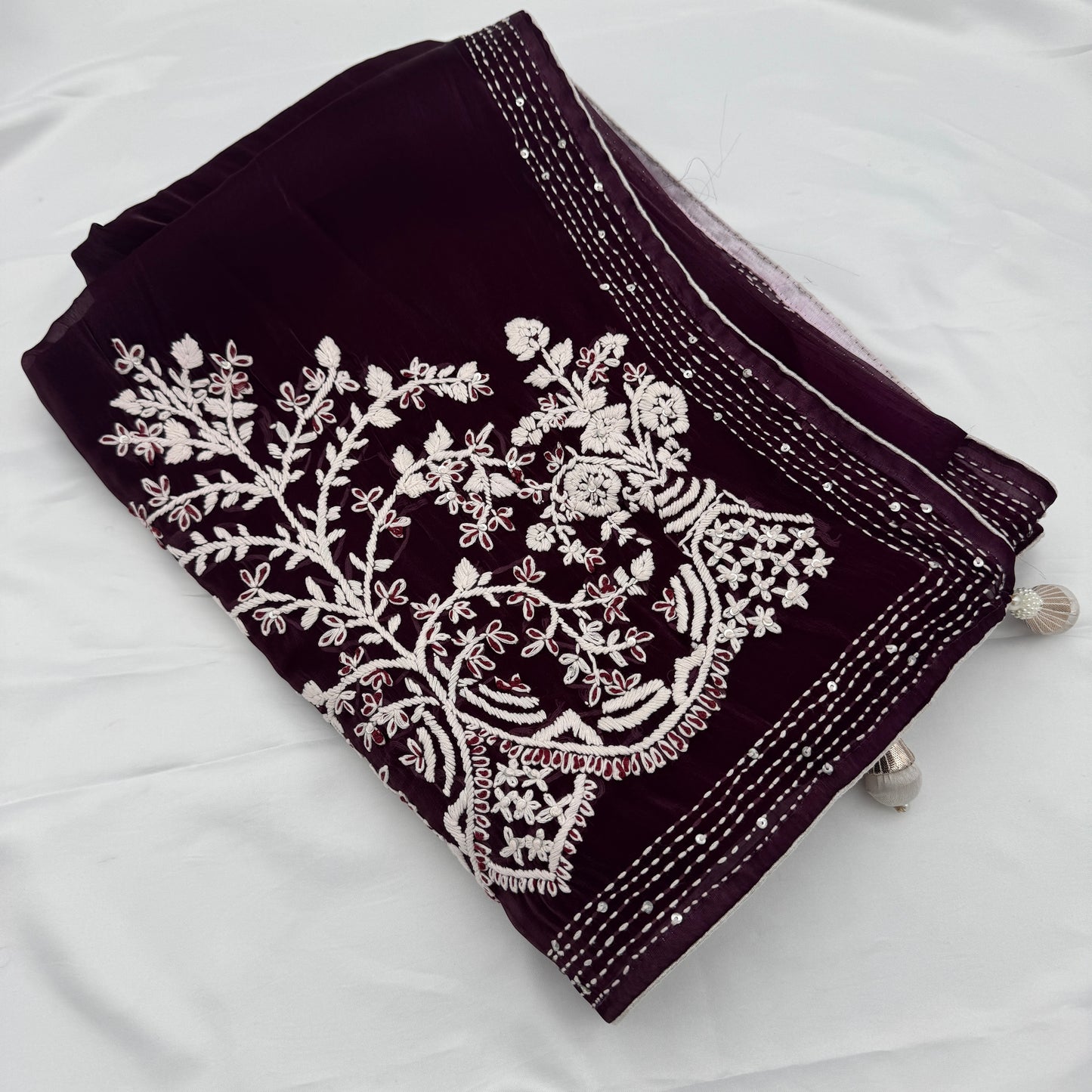Maroon JimmyChoo Hand-Embroidered Saree