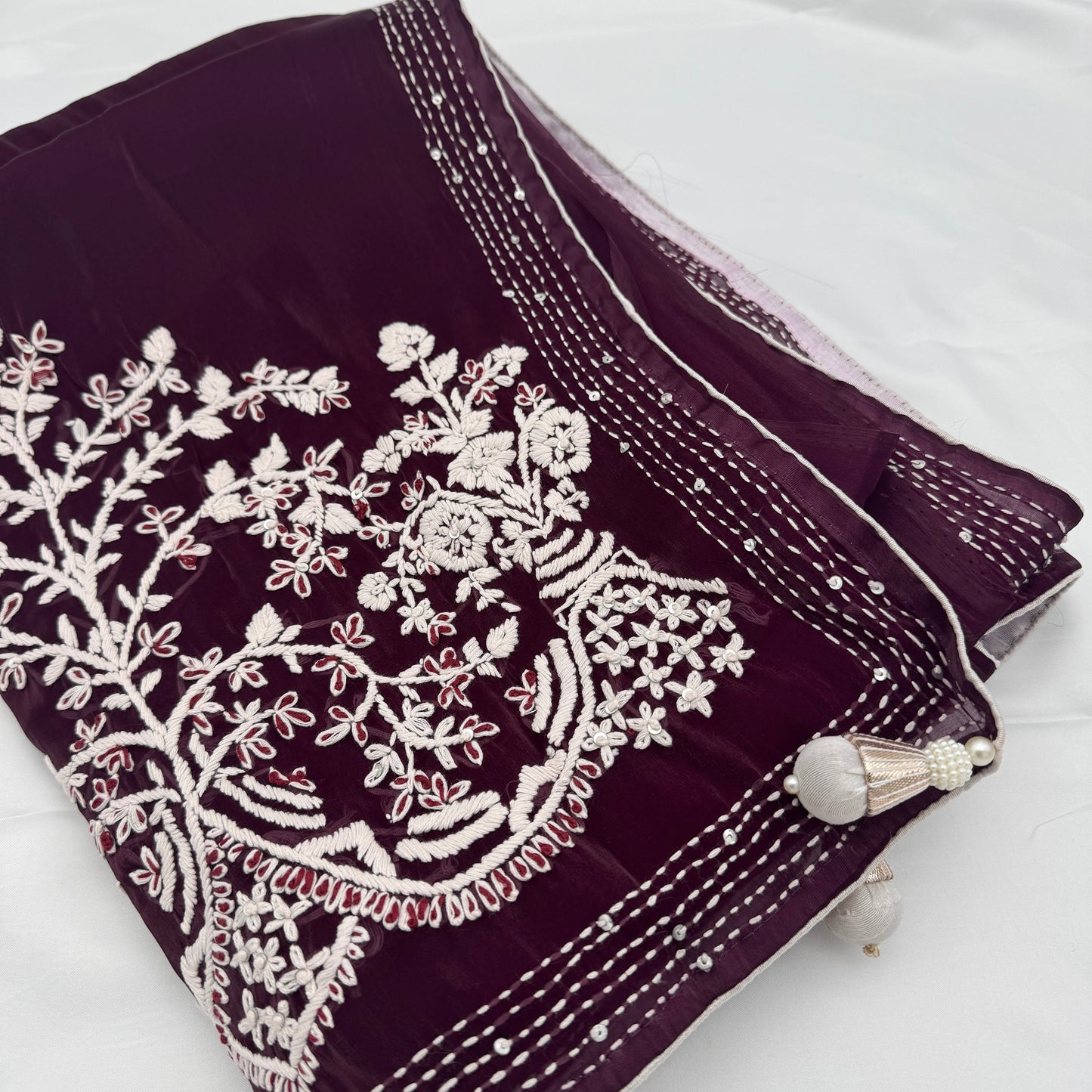 Maroon JimmyChoo Hand-Embroidered Saree
