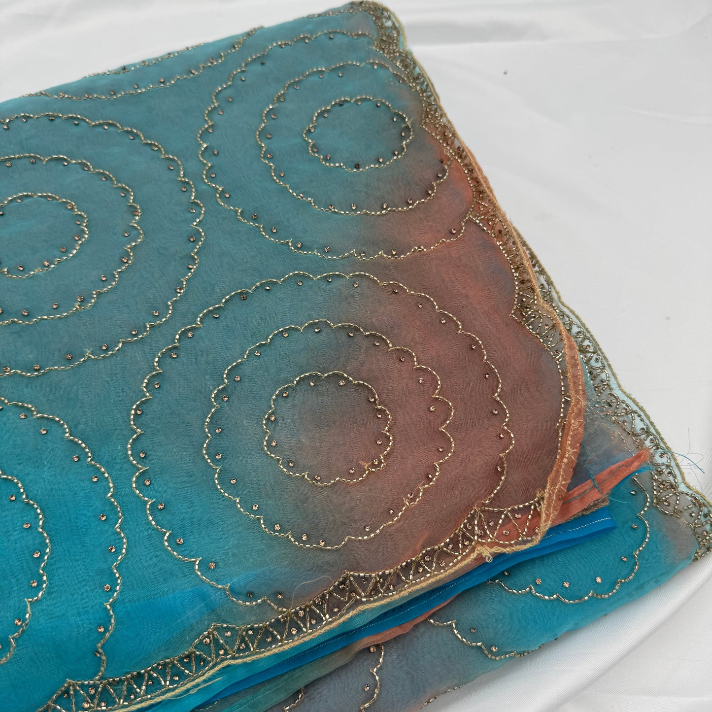 Blue Organza Sequins Saree