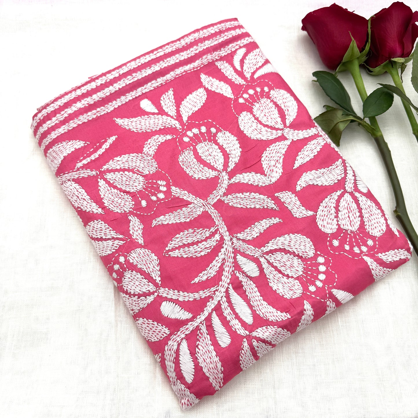 Pink Silk-blend Kantha Saree