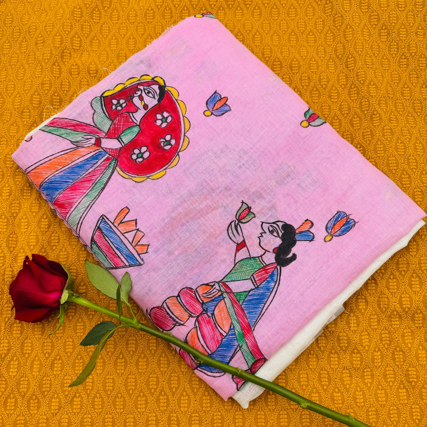 White Linen Madhubani-Handpainted Saree