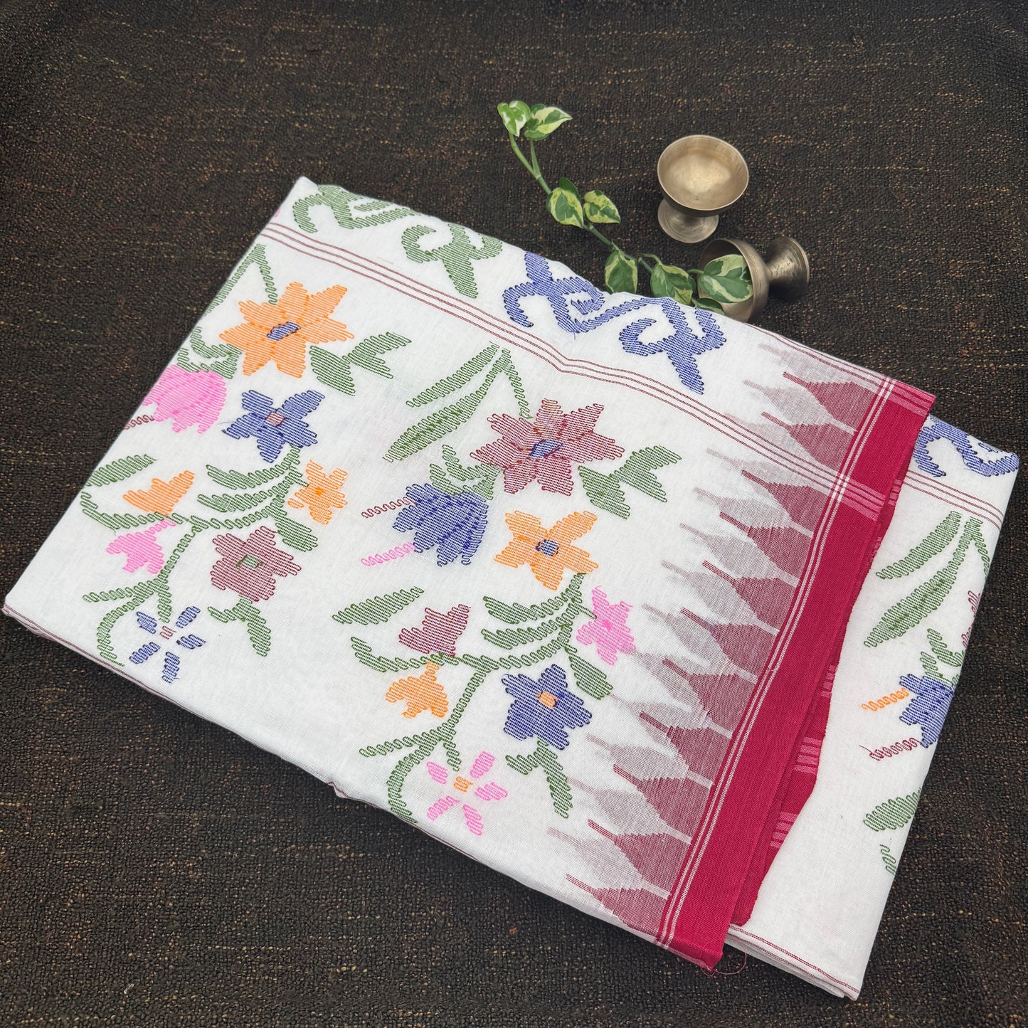 White Cotton Handloom Manipuri Saree