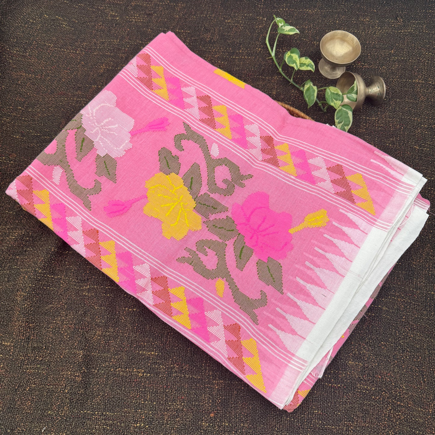 Pink Cotton Handloom Manipuri Saree