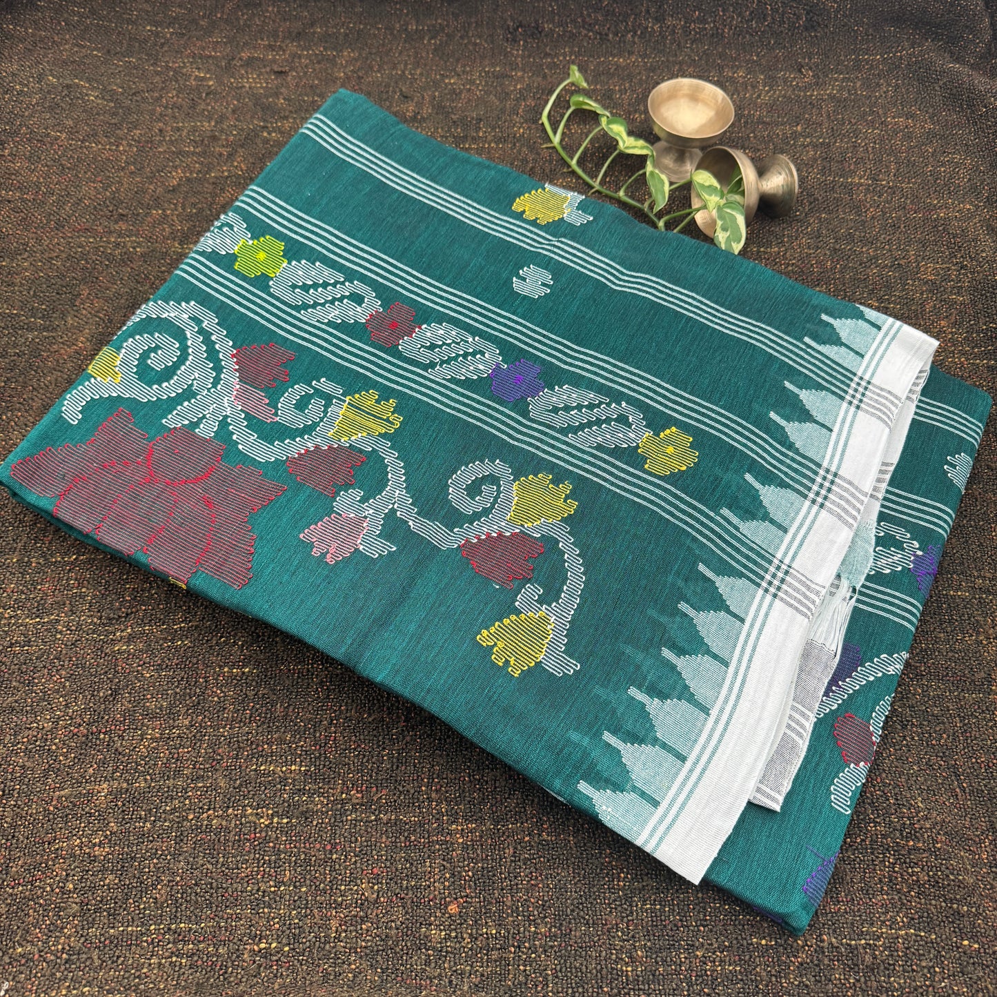 Green Cotton Handloom Manipuri Saree