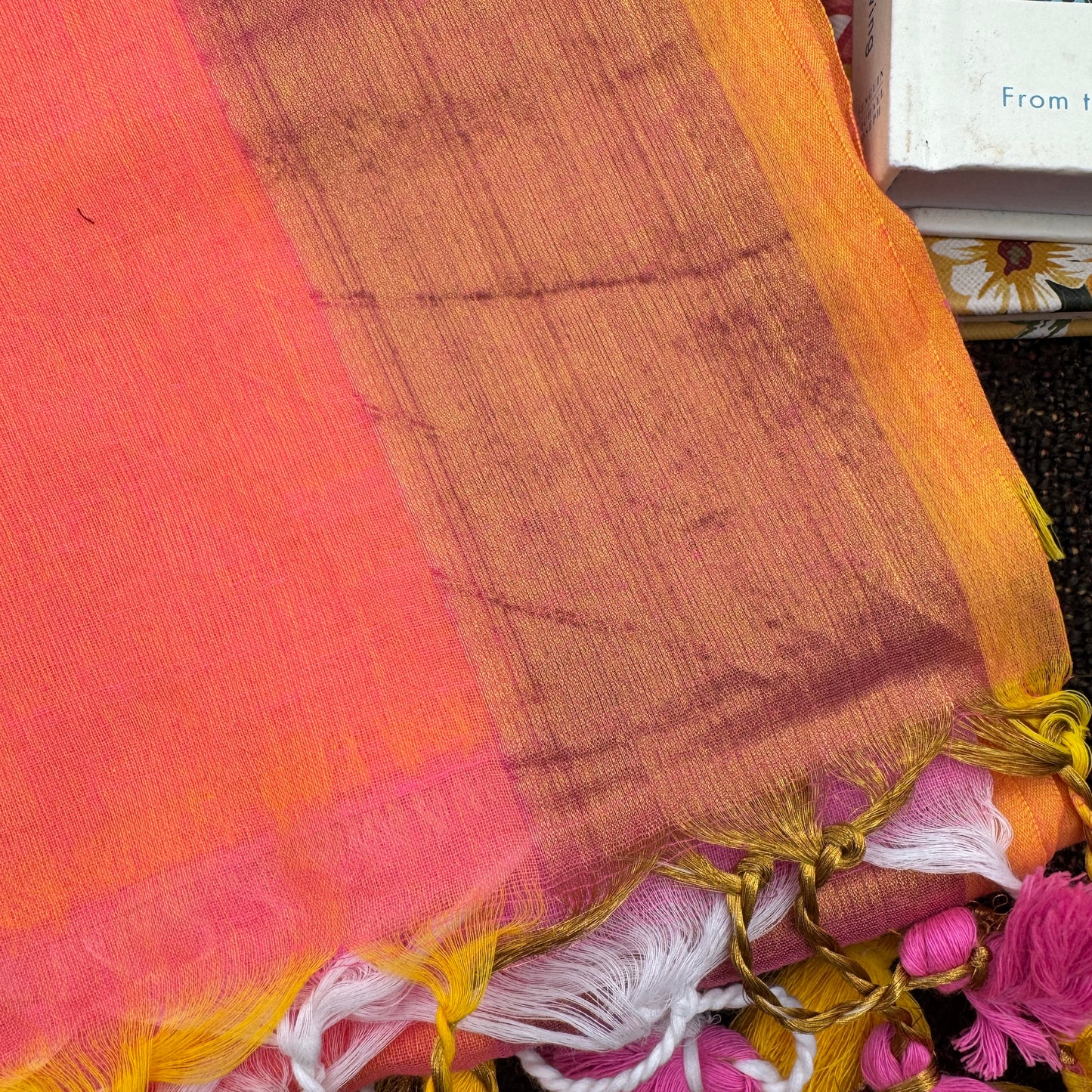 Pink and Orange Handloom Cotton Saree
