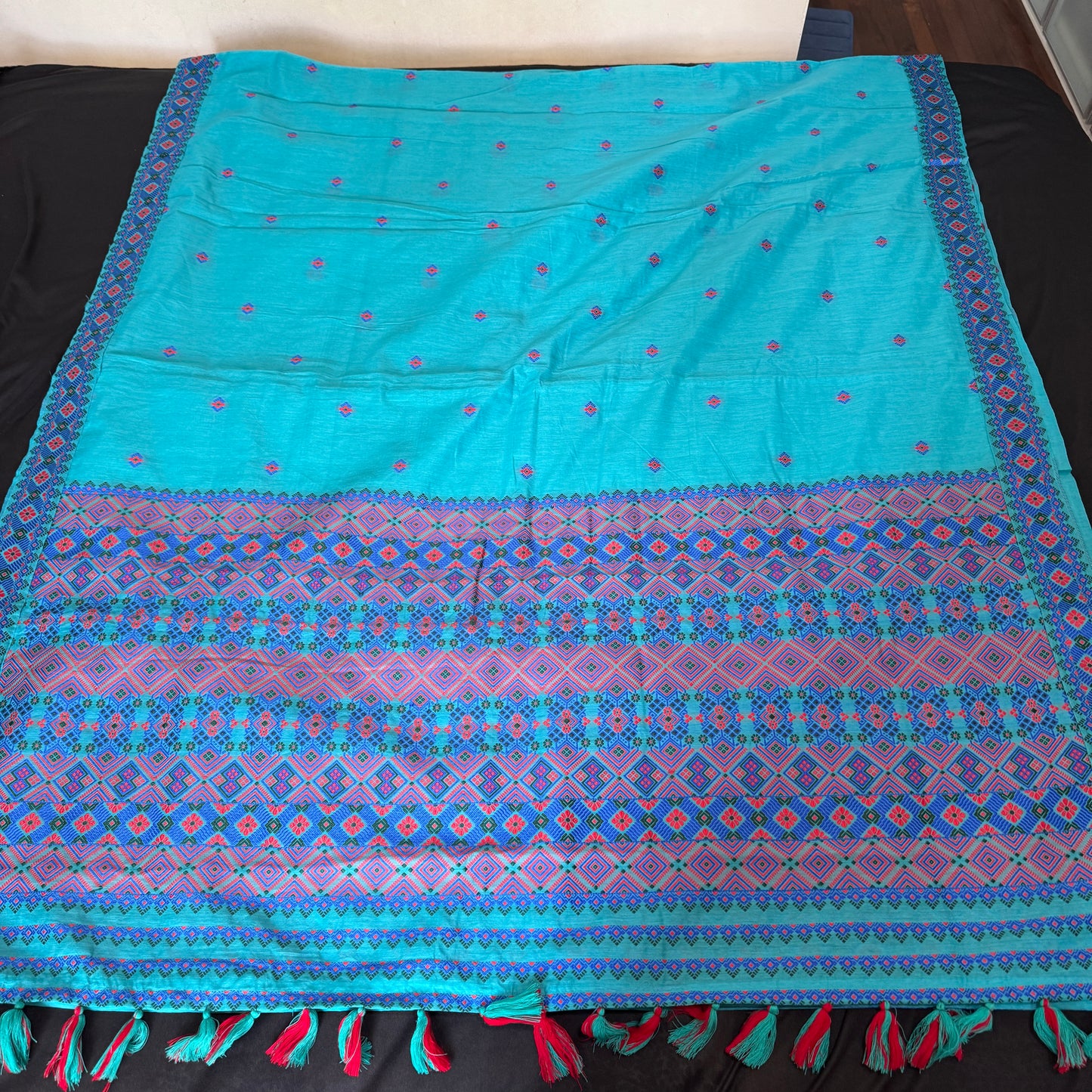 Neelphool - Blue Cotton-Silk Saree with Assamese motifs