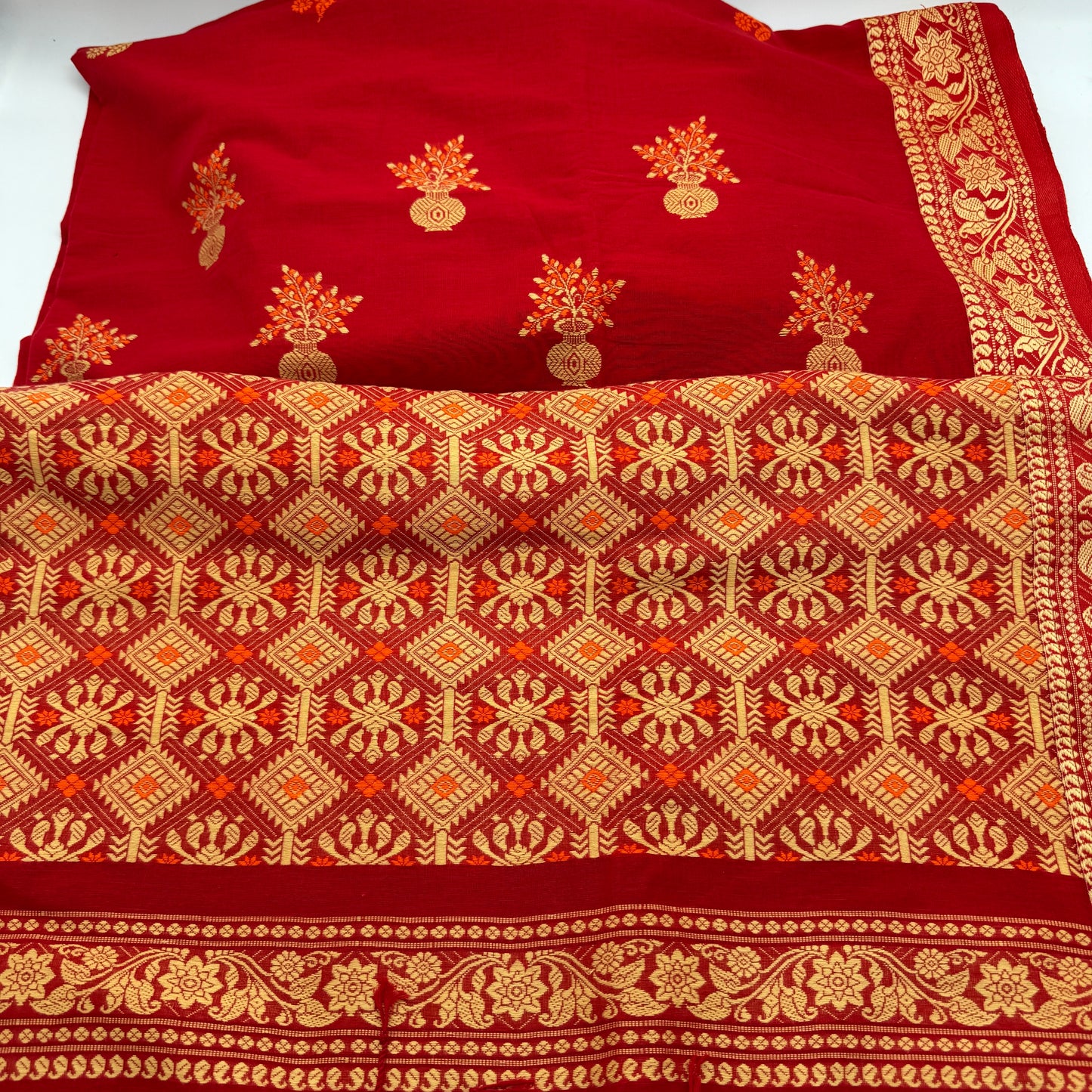 Raktakamal: Red Assam Handloom Cotton Saree