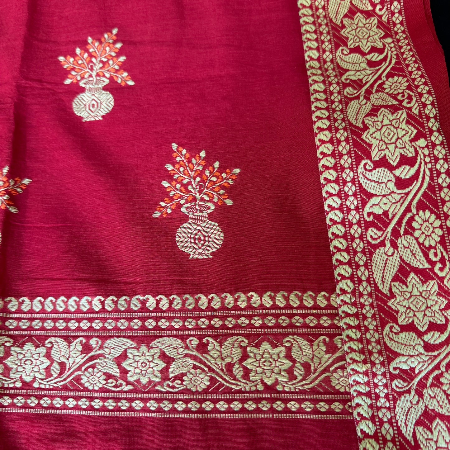 Raktakamal: Red Assam Handloom Cotton Saree