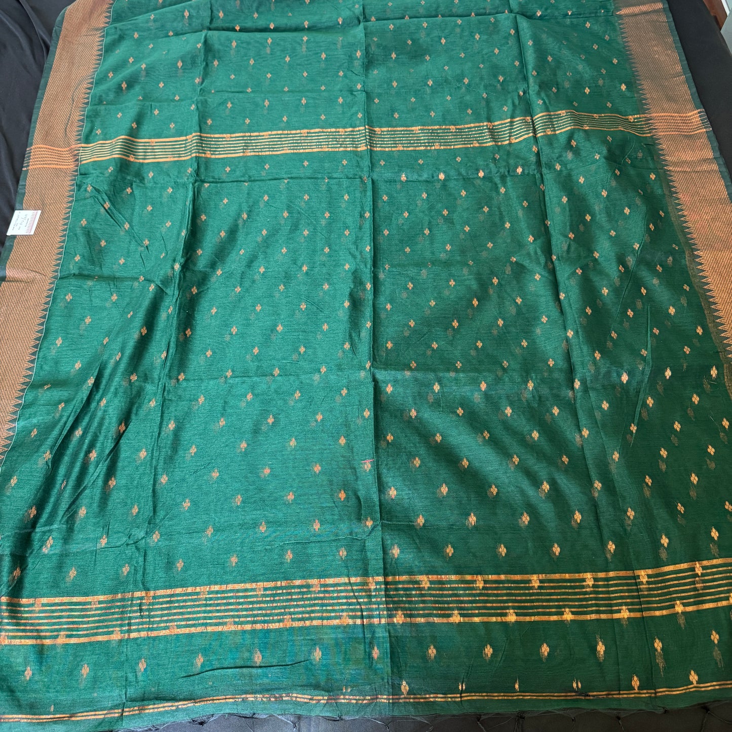 Bonolota - Green Handloom Cotton Saree with Copper Zari